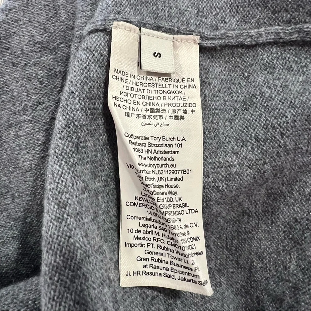 Tory Burch Gray V Neck Cashmere Cardigan Sweater Size Small